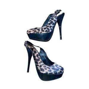 Bamboo Margarita Leopard Cheetah Slingback Heel Platform Pumps Size 6 Stiletto